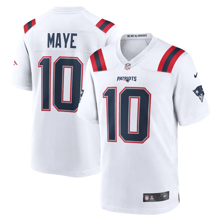 Men New England Patriots 10 Drake Maye Nike White 2024 NFL Draft First Round Pick Player Game Jersey
